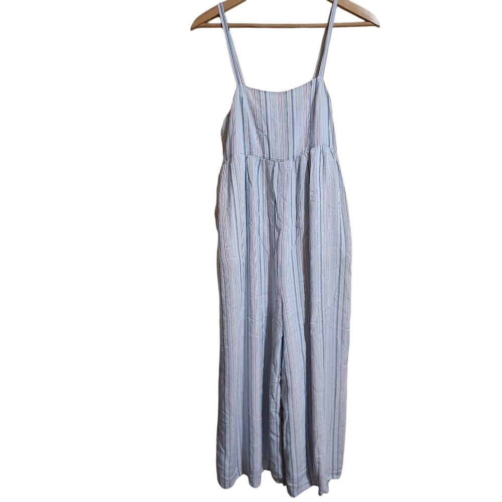 Urban Outfitters Jumpsuit Womens Small Blue Striped Sleeveless Wide Leg Pocket